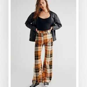 Free People High Waist Wide-leg Plaid Pants - 2